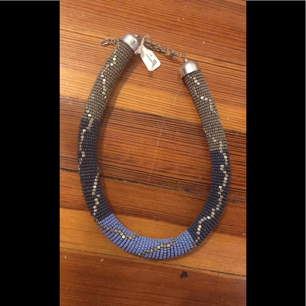 NWT Blue Grey Beaded Necklace